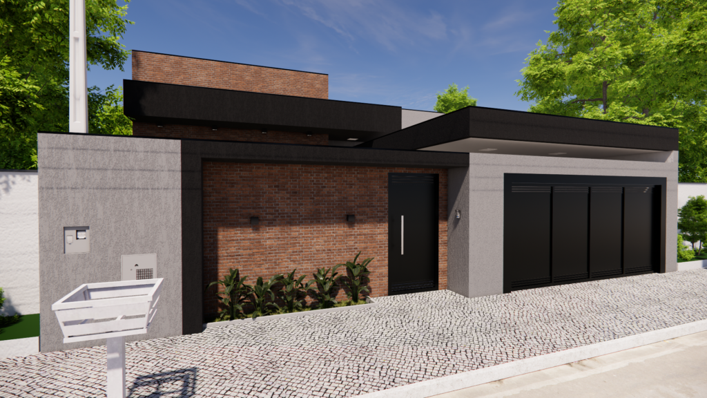 Projeto real de fachada residencial desenvolvido pela Aedificare (imagem 3D)