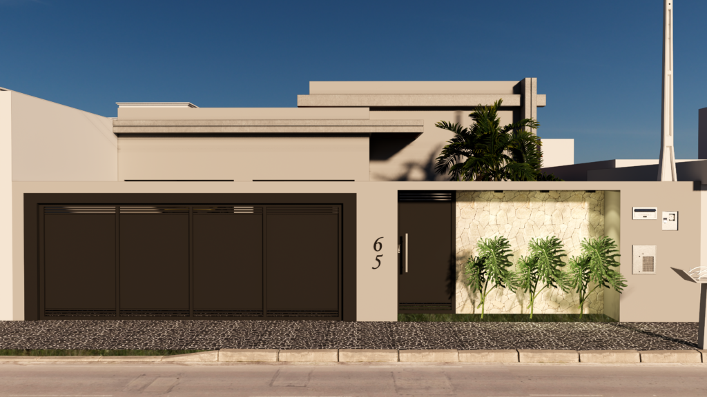 Projeto real de fachada residencial desenvolvido pela Aedificare (imagem 3D)